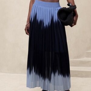 Banana Republic Navy and Light Blue A-Line Pleated Skirt NWT